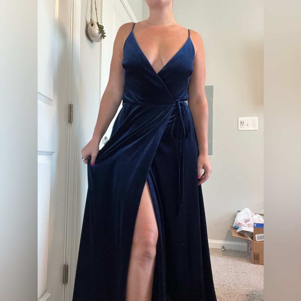 Bill Levkoff Navy Velvet Dress - Size 12